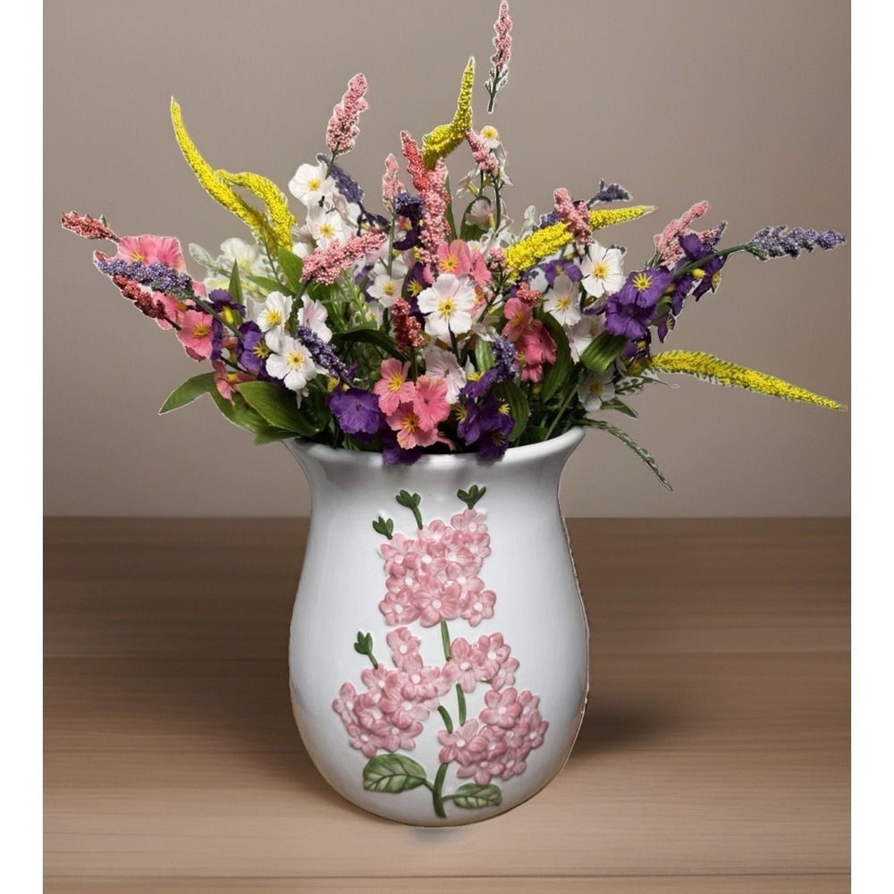 Martha Stewart Pink Hydrangea 3D Embossed Floral Vase Retired Flowers Included